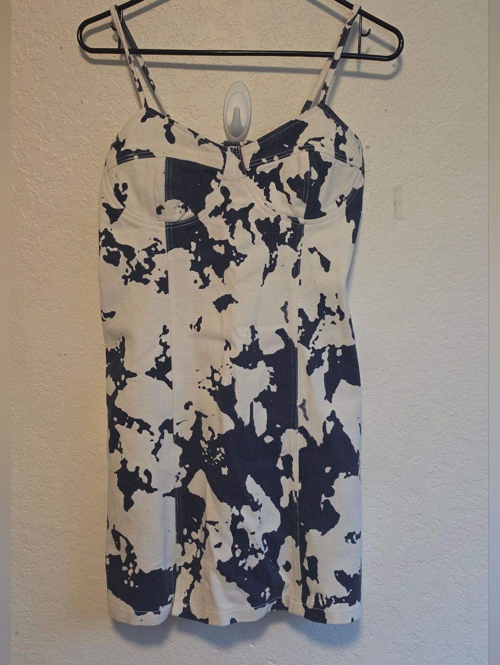 White and Navy Cow Print Bustier Top